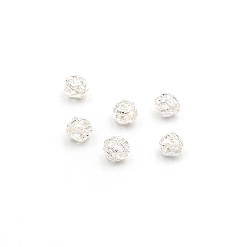 Zwischenperlen im Netzmuster aus Messing mit 925er Sterling Silber beschichtet, 3,5mm, 6 Stück
