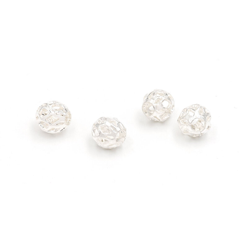 Zwischenperlen im Netzmuster aus Messing mit 925er Sterling Silber beschichtet, 5,5mm, 4 Stück