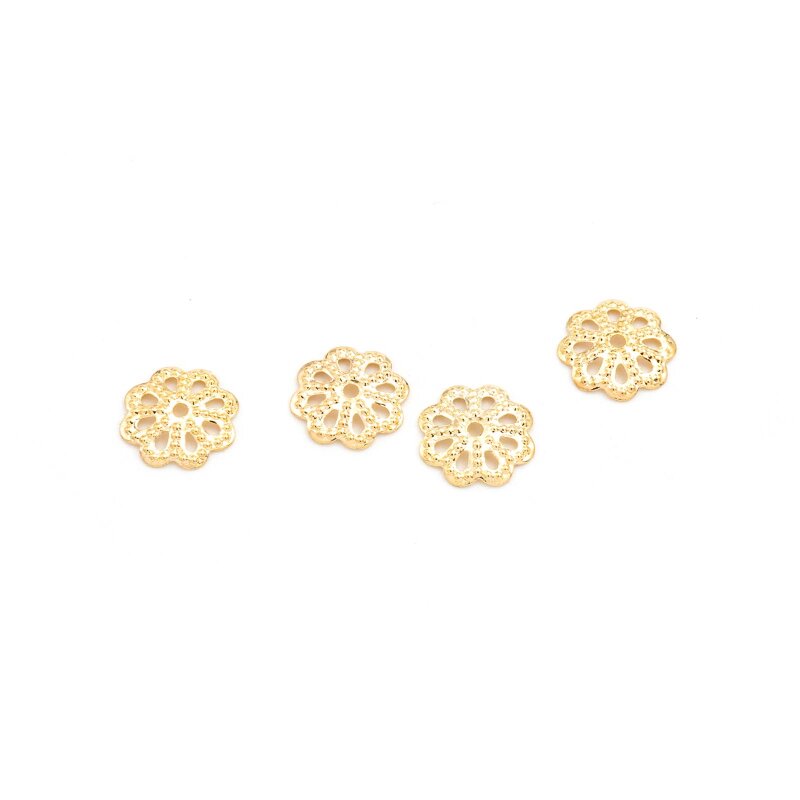 Perlkappen Blüte aus Messing mit 18K Goldbeschichtung, 8 mm, 4 Stück