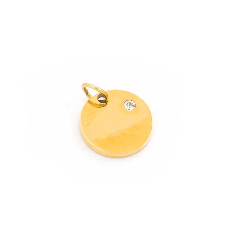 Edelstahl Plättchen mit 18K Goldbeschichtung und Zirkonia 12 mm
