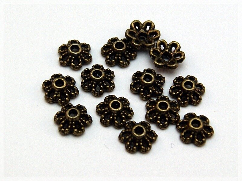 30 Perlkappen in vintage Bronze, 6 mm