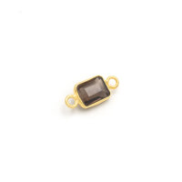 Goldfarbener Verbinder als Rechteck aus 925S mit facettiertem Rauchquarz 14x6 mm