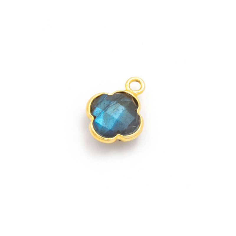 Labradorit Anhänger 925 Silber als Kleeblatt 13x10 mm Goldfarben beschichtet