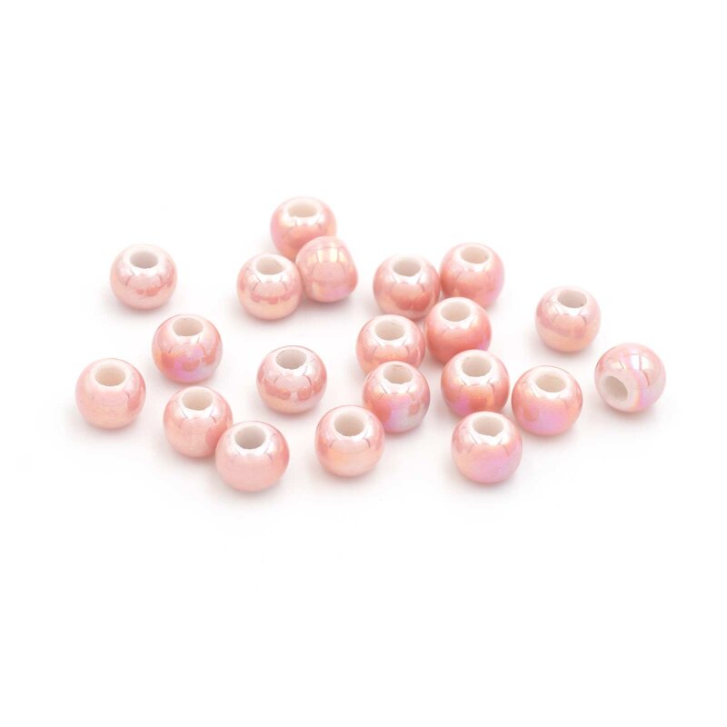 Porzellanperlen in Rosa glasiert runde Keramikperlen 6,7x5,5 mm 20 Stück