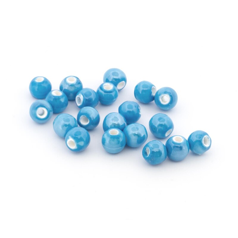 Porzellanperlen in Blau handgemacht 6,5x6mm 20 Stück glasiert