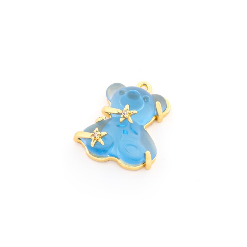 Bär Anhänger in blau mit 14K Goldbeschichtung und Strasssteinen 24 mm