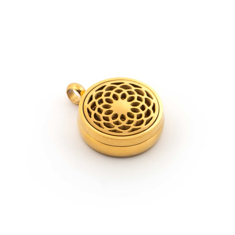 Aroma Medaillon 12 mm aus 316 Edelstahl in Goldfarben mit 10er Set Filzpads