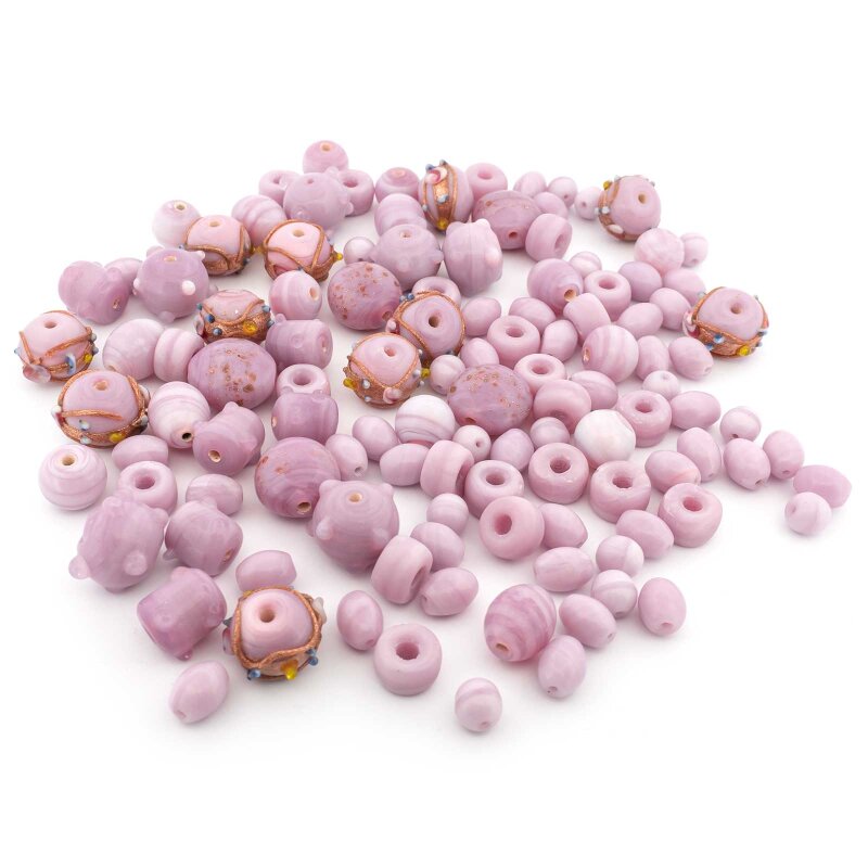 Lampworkperlen Mix Flieder in verschiedenen Formen und Größen 100g