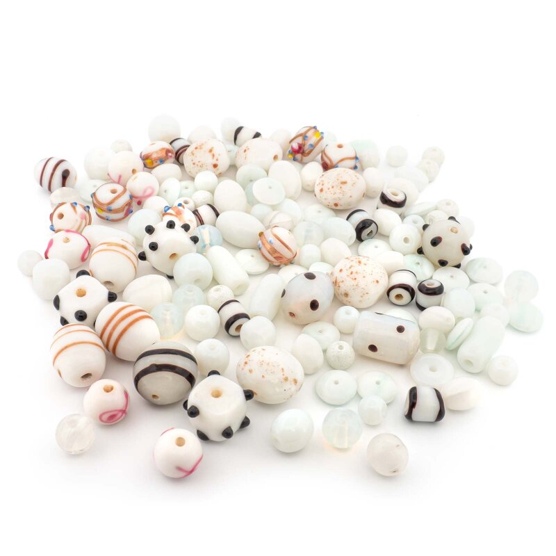 Lampworkperlen Mix Weiß in verschiedenen Formen und Größen 100g