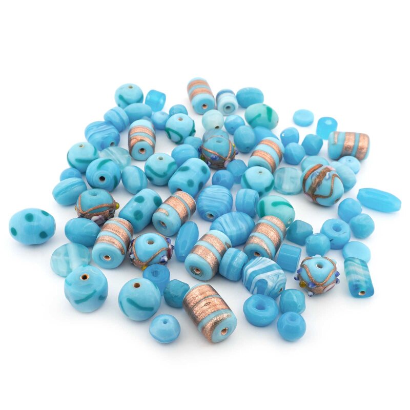Lampworkperlen Mix Blau in verschiedenen Formen und Größen 100g