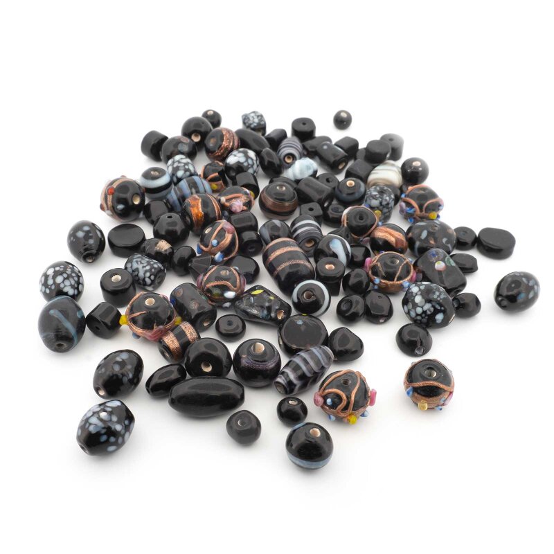 Lampworkperlen Mix Schwarz in verschiedenen Formen und Größen 100g