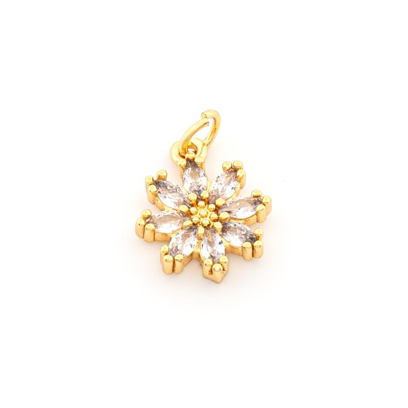 Zirkonia Anhänger als Blume aus Messing mit 18K Goldbeschichtung 14 mm