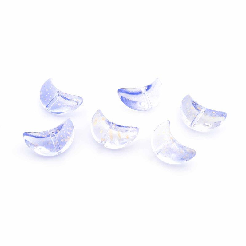 Glasperlen Mondsichel in Lavendel mit Goldfolie galvanisiert 9 x 14 mm 6 Stück