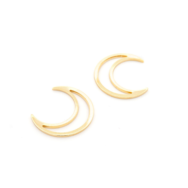 Verbinder als Mond aus Messing, 16 mm, mit 24K Goldbeschichtung, 2 Stück