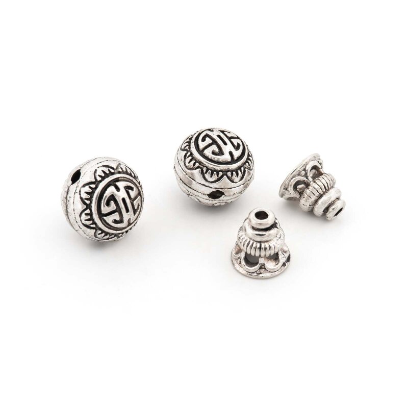 zweiteilige Guru Perle 10 mm mit T-Bohrung in antik Silberfarben 2 Set