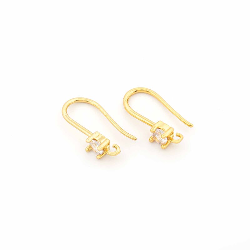 Ohrhaken aus Messing 17 mm mit 18K Goldbeschichtung und klarem Zirkonia 2 Stück