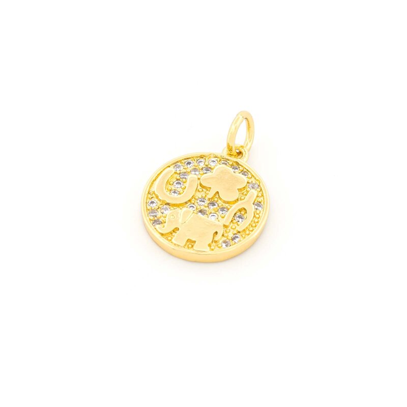 Motivanhänger 12 mm aus Messing, 18K Gold beschichtet, mit gefassten Zirkonias, 1 Stück