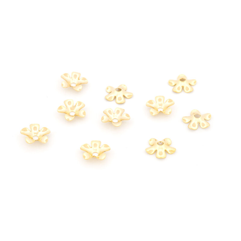 Perlkappen aus 304 Edelstahl mit 5 Blättern 6 mm in Goldfarben 10 Stück