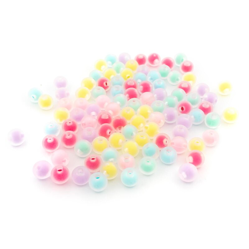 gefrostete Acrylperlen im "Bead in Bead" Design im Pastell Farbmix 8 mm 100 Stück