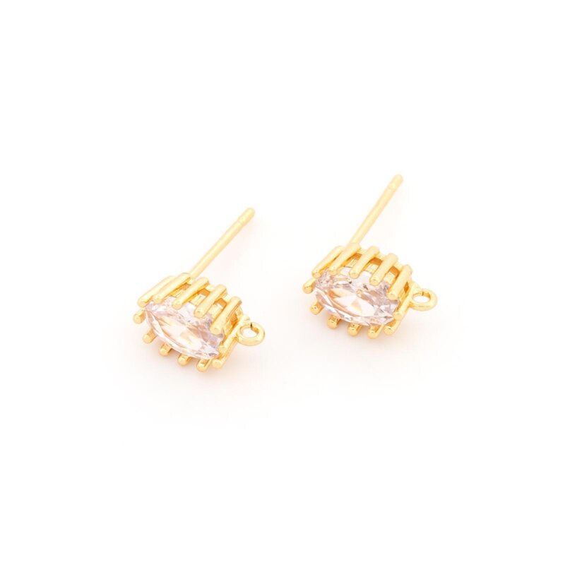 Ohrstecker mit eingefasstem ovalen Zirkonia aus Messing mit 18K Goldbeschichtung 10 x6 mm 2 Stück