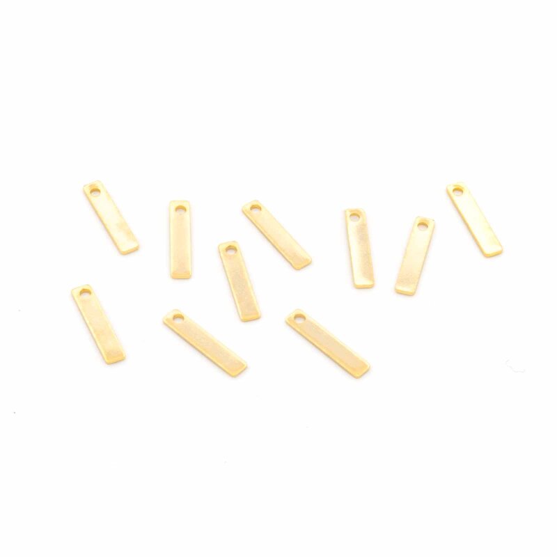 Minimalistischer Anhänger als Rechteck 10 x 2 mm aus Messing mit 24K Goldbeschichtung 10 Stück