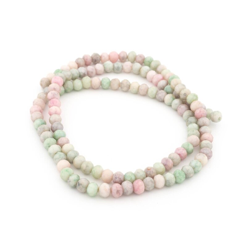 Glasschliffperlen als Rondelle in Grün-Rosa Farbtönen 4 x3 mm 1 Strang mit ca. 120 Perlen