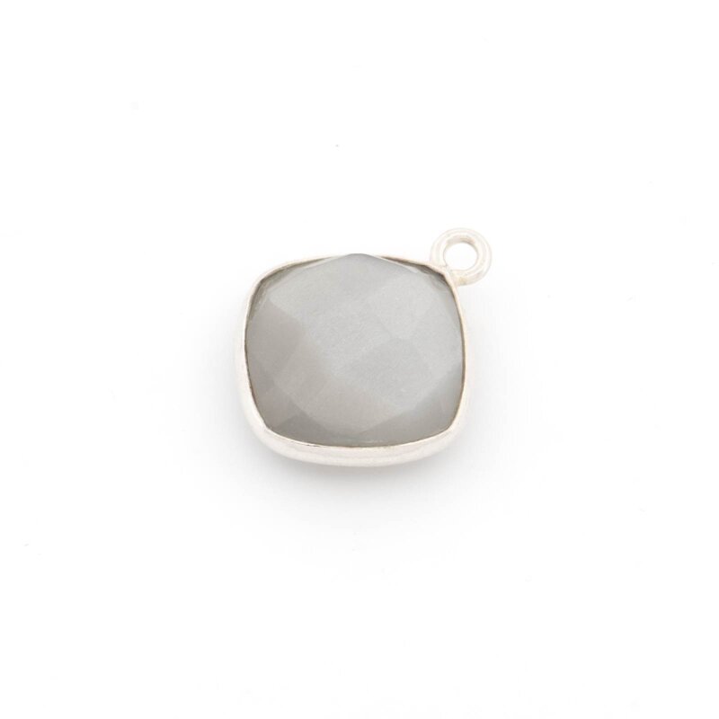 Anhänger aus 925 Silber mit facettiertem grauen Mondstein 15 mm
