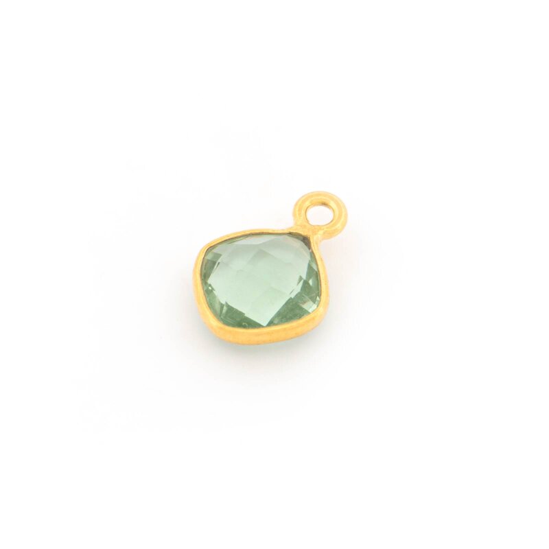 Anhänger mit facettiertem Quarz in Grün 11 mm aus 925 Silber goldfarben beschichtet
