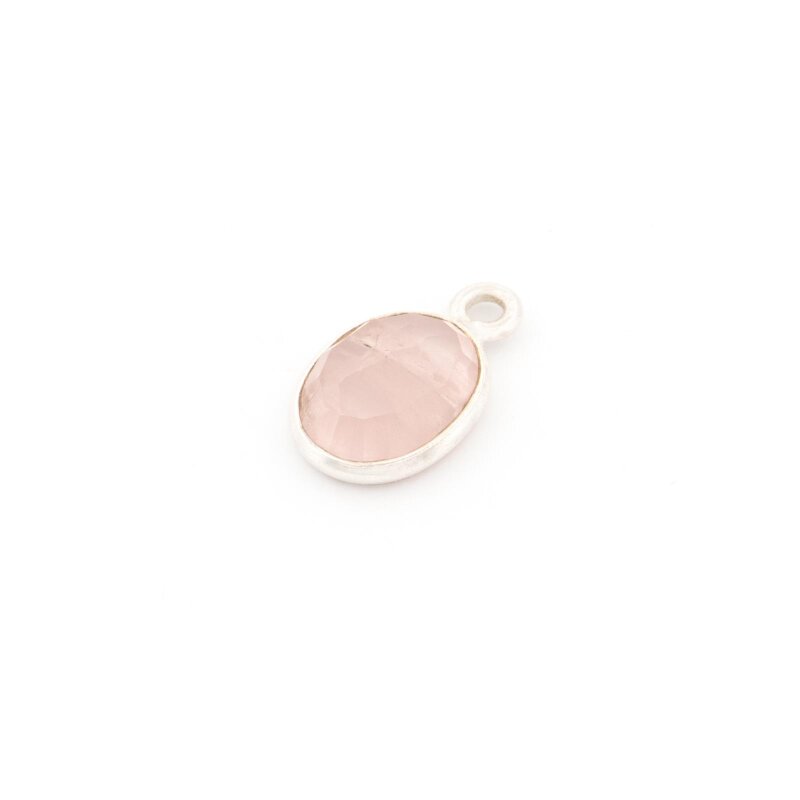 Anhänger oval mit facettiertem Rosenquarz aus 925 Silber 14 mm