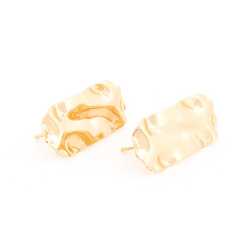 ovale Ohrstecker mit gehämmerter Oberfläche 28 x13 mm aus Messing mit 18K Goldbeschichtung 2 Stück
