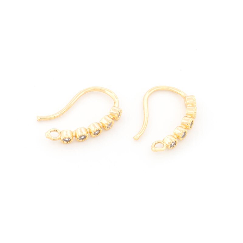Ohrhaken aus Messing 16 mm mit 14K Goldbeschichtung und 5 klaren Zirkonias 2 Stück