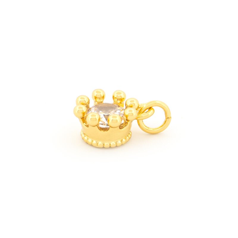 Kronenanhänger mit klarem Zirkonia 12 mm aus Messing mit 18K Goldbeschichtung