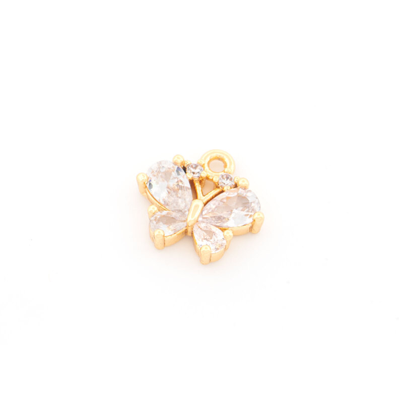 Zirkonia-Anhänger als Schmetterling aus Messing mit 18K Goldbeschichtung 10 mm