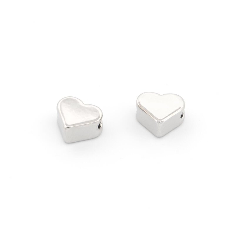 Zwischenperle als Herz 6 x 7 mm aus Messing in Platinfarben beschichtet 2 Stück