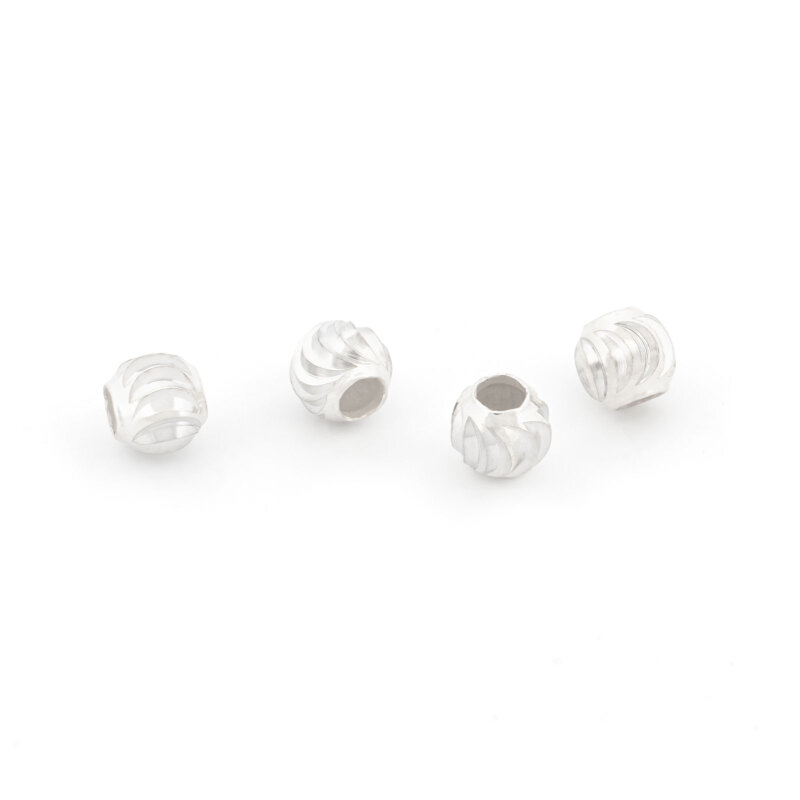 geriffelte Zwischenperlen 4 mm aus Sterling 925 Silber 4 Stück
