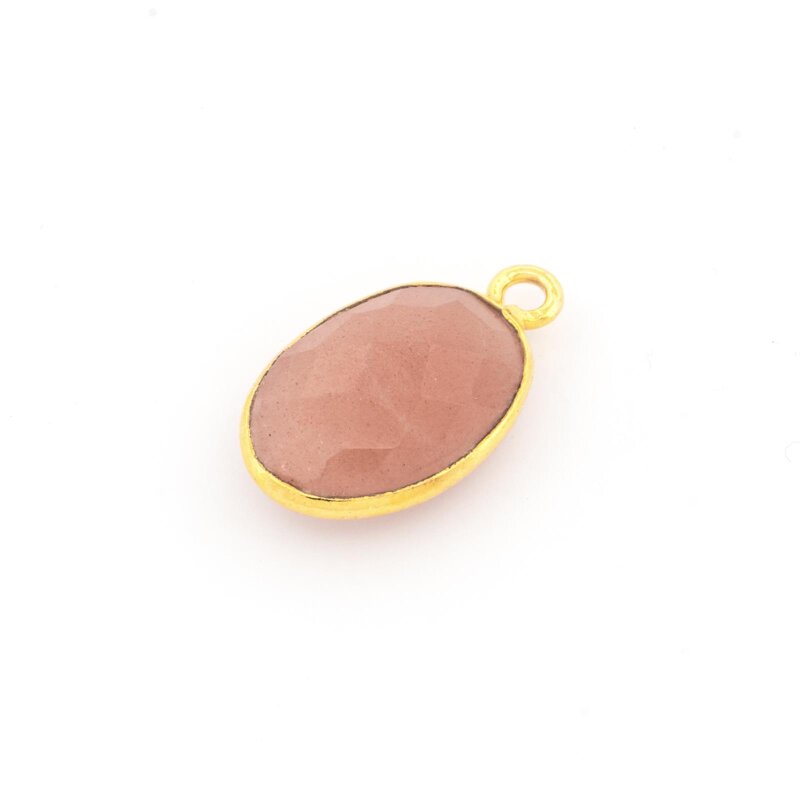 Anhänger mit facettiertem Mondstein in 925 Silberrahmen mit Goldbeschichtung 16 mm