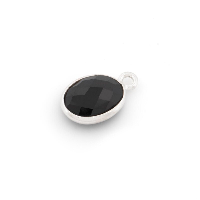 Onyx Anhänger aus 925er Silber, oval facettiert, 13,5 mm