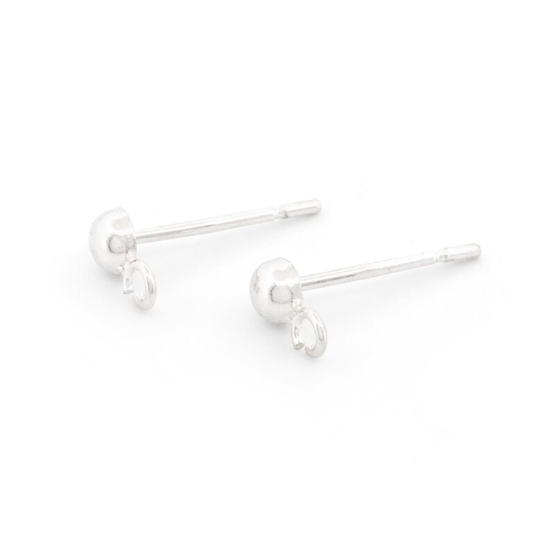 kleine Ohrstecker mit Halbkugel und Öse aus 925 Silber 2 Stück
