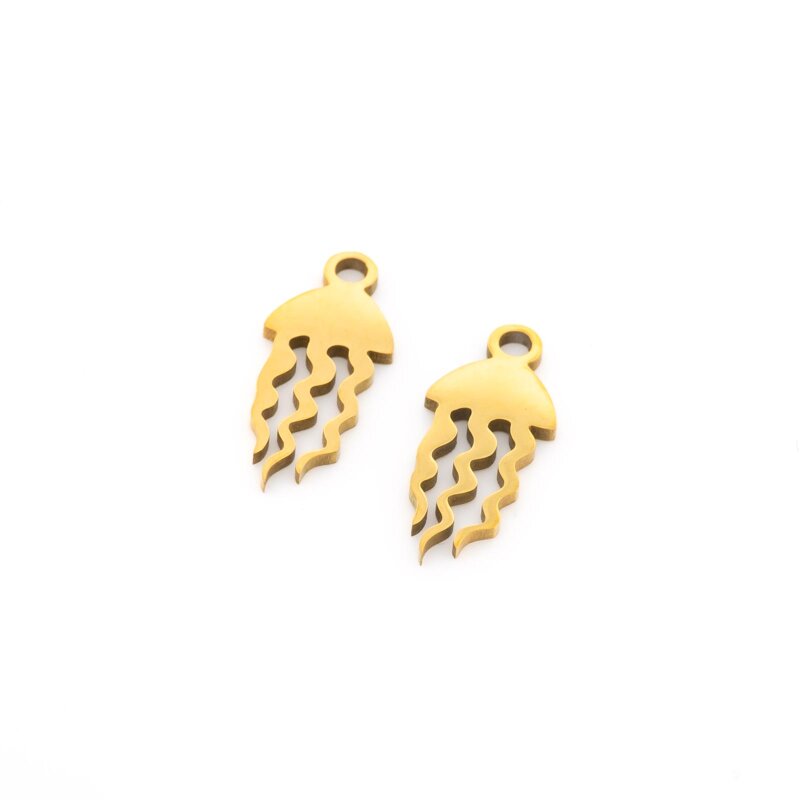 Anhänger als Qualle aus Edelstahl 17 mm in Goldfarben 2 Stück