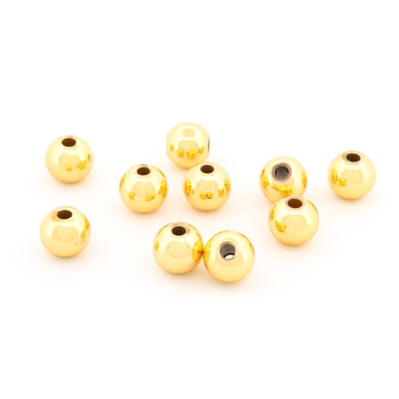 Zwischenperlen aus Messing 6 mm mit 18K Goldbeschichtung 10 Stück