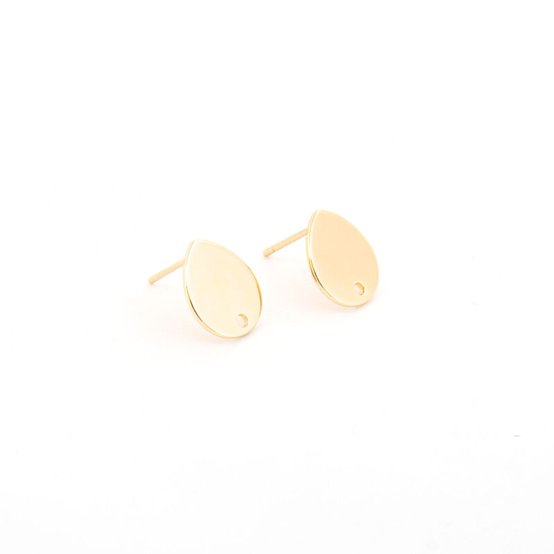Tropfenförmige Ohrstecker 12 mm aus Messing mit 18K Goldbeschichtung 2 Stück