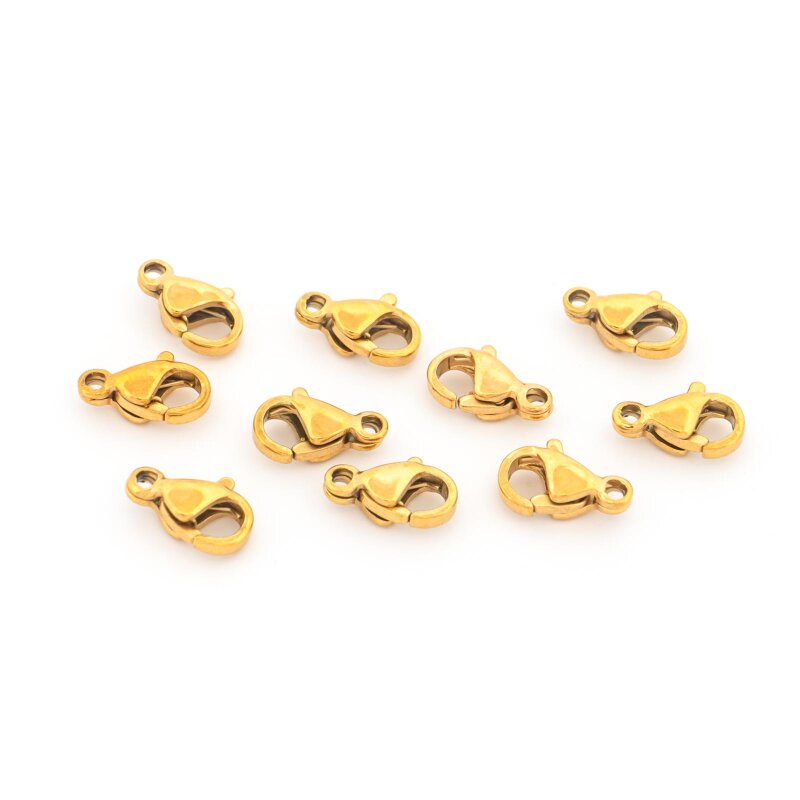 Karabinerverschluss aus 304 Edelstahl mit ionenplattierter 18K Goldbeschichtung 9 mm 10 Stück