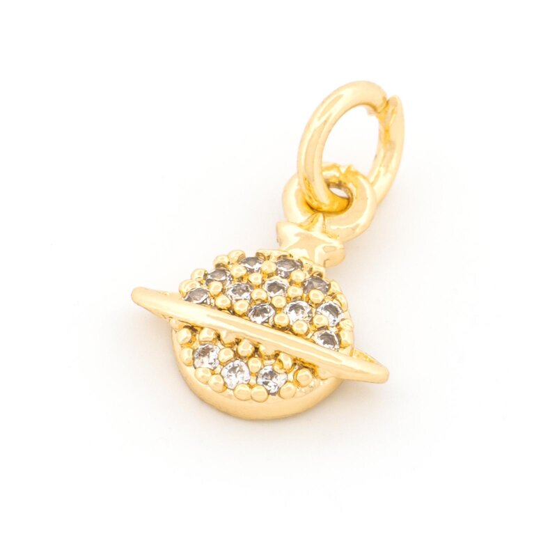 Anhänger als Saturn mit Zirkonia 18k Goldbeschichtung 11 mm 1 Stück