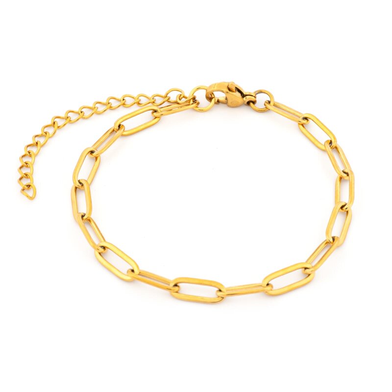 Paperclip Armband aus 304 Edelstahl Goldfarben ionenplattiert 15 cm plus Verlängerung