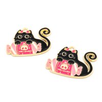 Anhänger schwarze Katze mit Bonbon 23 x 29 mm aus...