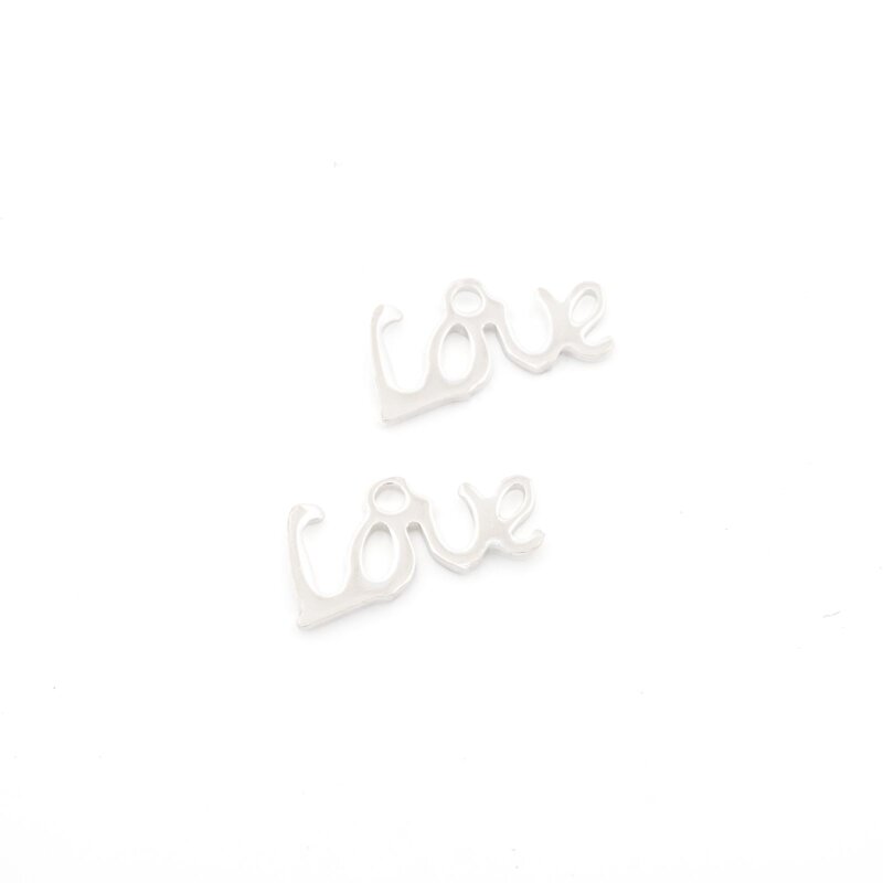 Anhänger Love 6 x 12 mm aus 304 Edelstahl in Silberfarben beschichtet 4 Stück
