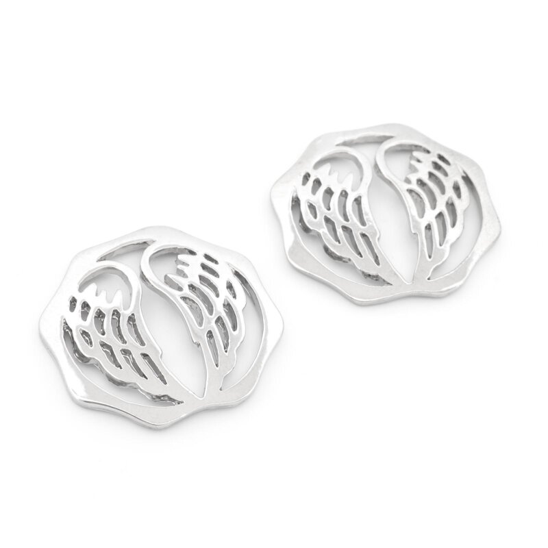 achteckiger Anhänger 23x23 mm mit Engelsschwingen 2 Stück