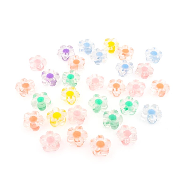 Acrylperlen als Blume im "Bead in Bead" Design im Pastell Farbmix 12 mm 30 Stück