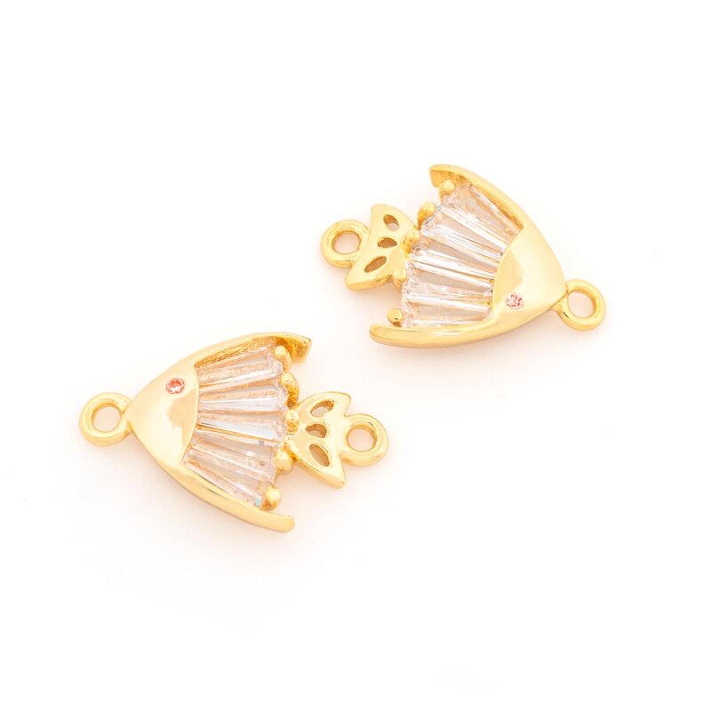 Verbinder Fisch 16x12 mm Messing 18k Goldbeschichtung Zirkonia 2 Stück