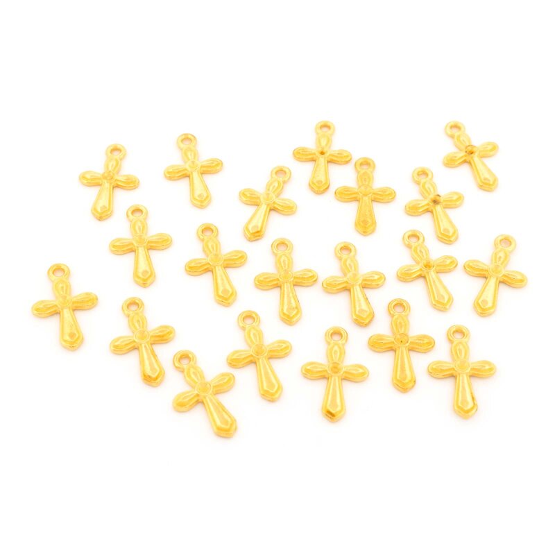Anhänger Kreuz mit Strasssteinfassung in Goldfarben beschichtet 20 mm 20 Stück